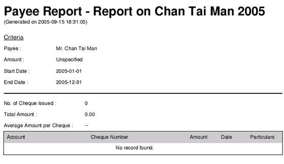 Sample of Payee Report